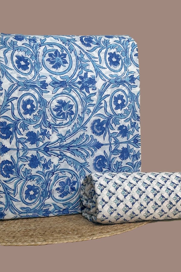 White - 2pc Pure Soft Cotton Blockprinted Top and Bottom Fabric Set White - 2pc Pure Soft Cotton Blockprinted Top and Bottom Fabric Set - Image 1