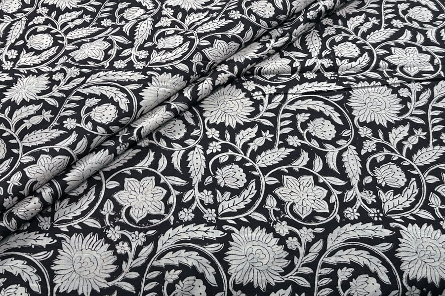 Natural Black Bagru Handblock Printed Cotton Fabric Natural Black Bagru Handblock Printed Cotton Fabric - Image 1