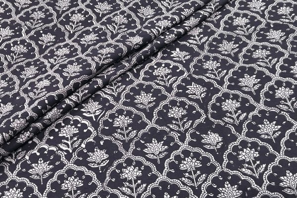 Natural Black Bagru Handblock Printed Cotton Fabric