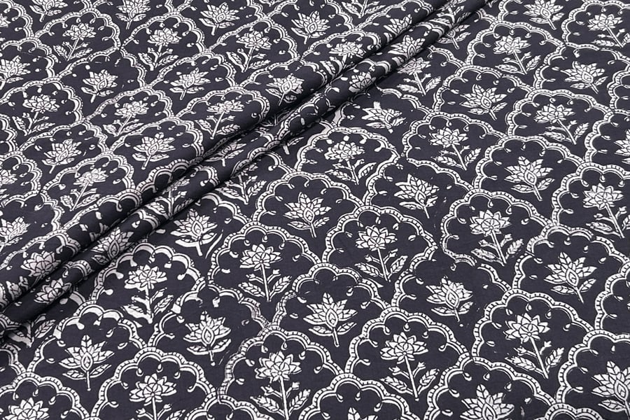 Natural Black Bagru Handblock Printed Cotton Fabric Natural Black Bagru Handblock Printed Cotton Fabric - Image 1