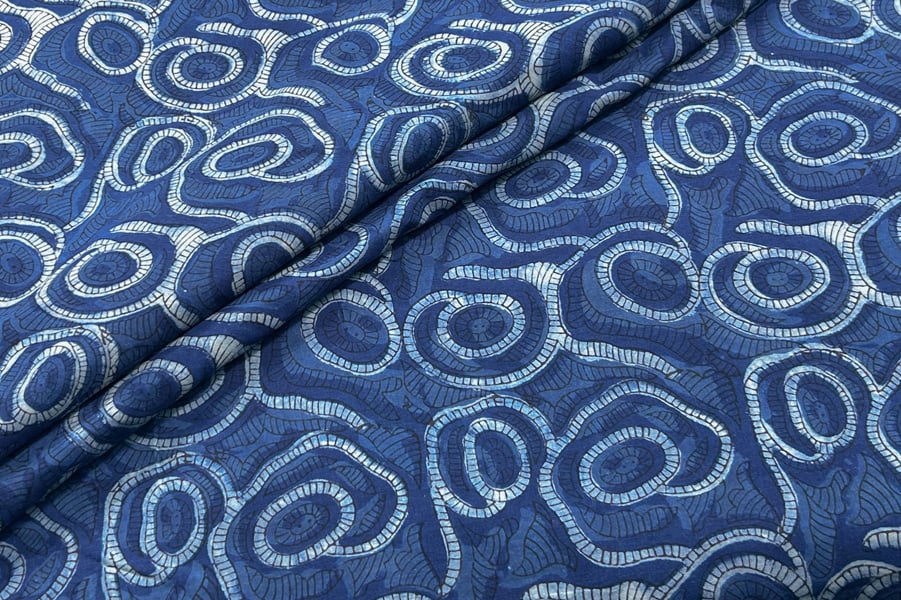 Natural Indigo Blue Bagru Handblock Printed Cotton Fabric Natural Indigo Blue Bagru Handblock Printed Cotton Fabric - Image 1