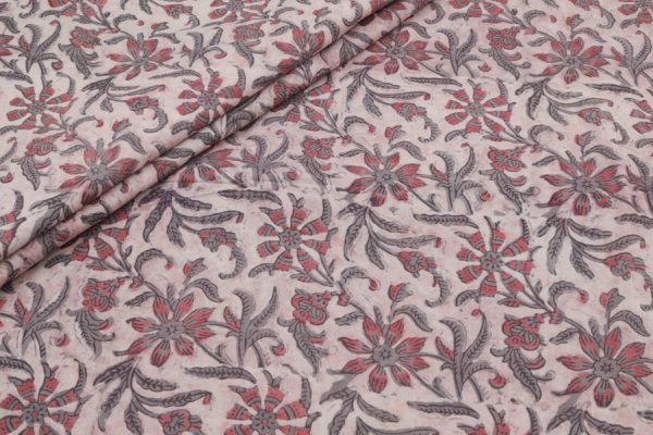 Pre-Cut 1.85m Soft Beige Bagru Handblock Printed Cotton Fabric