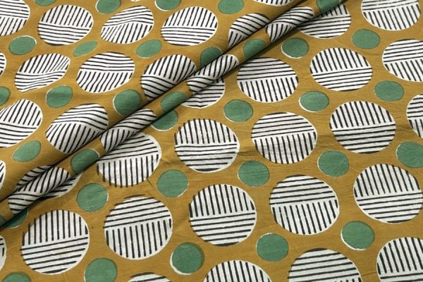 Avocado Green Bagru Handblock Printed Cotton Fabric