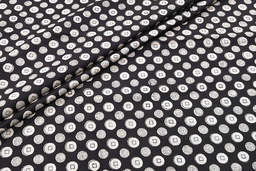 Natural Black Bagru Handblock Printed Cotton Fabric Natural Black Bagru Handblock Printed Cotton Fabric - Image 1