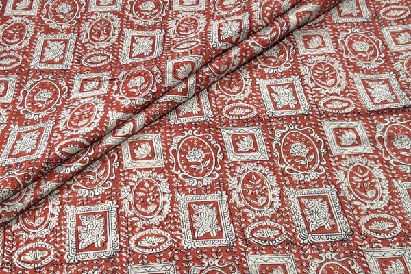 Natural Madder Red Bagru Handblock Printed Cotton Fabric