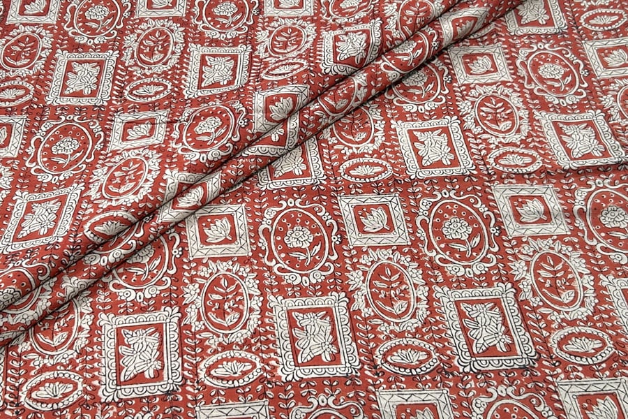 Natural Madder Red Bagru Handblock Printed Cotton Fabric Natural Madder Red Bagru Handblock Printed Cotton Fabric - Image 1