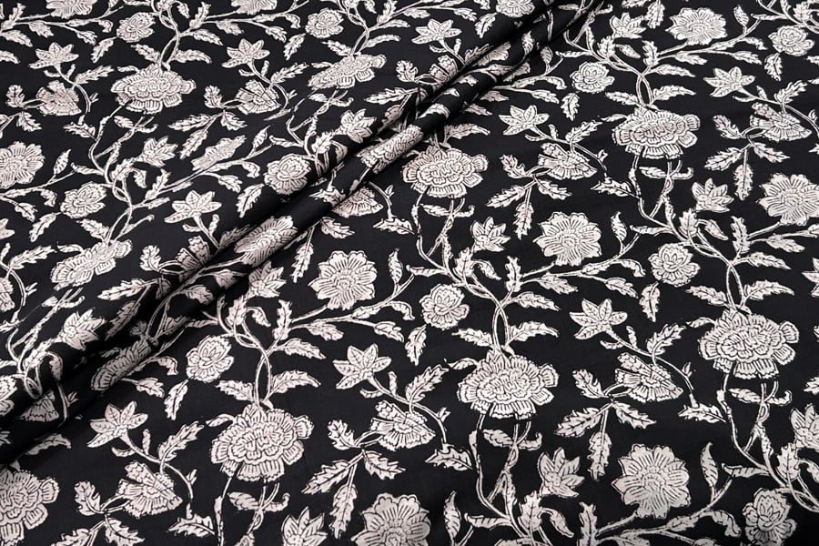 Natural Black Bagru Handblock Printed Cotton Fabric Natural Black Bagru Handblock Printed Cotton Fabric - Image 1