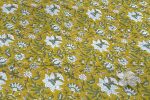 Avocado Green Floral Handblock Printed 100% Pure Soft Cotton Fabric - Image 2