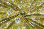Avocado Green Floral Handblock Printed 100% Pure Soft Cotton Fabric - Image 3