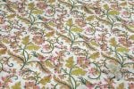 White Floral Handblock Printed 100% Pure Soft Cotton Fabric - Image 2
