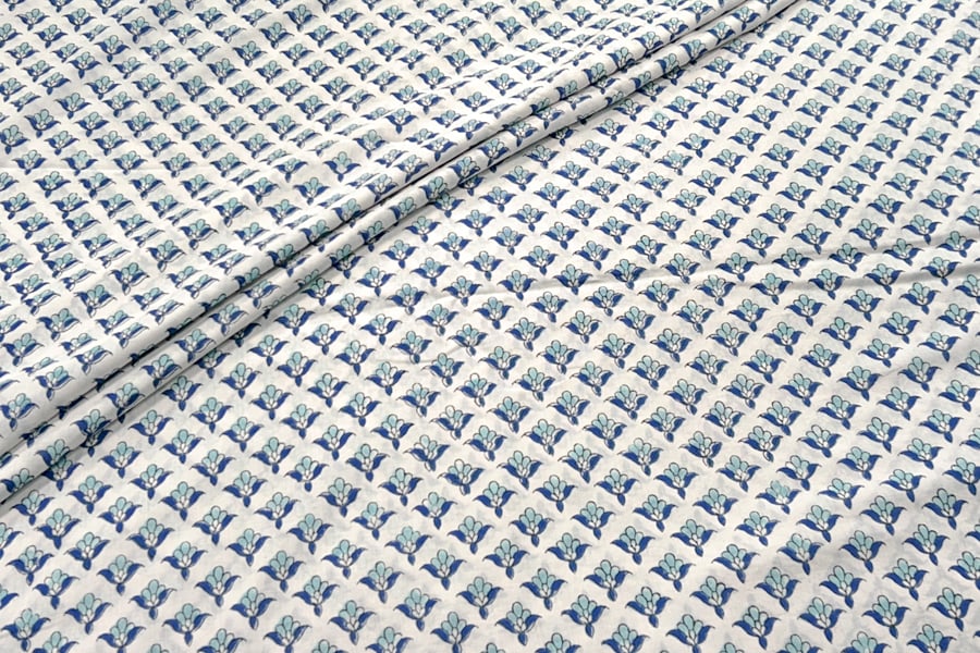 White Floral Handblock Printed 100% Pure Soft Cotton Fabric White Floral Handblock Printed 100% Pure Soft Cotton Fabric - Image 1