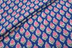 Dark Blue Floral Handblock Printed 100% Pure Soft Cotton Fabric