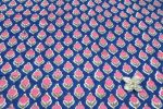 Dark Blue Floral Handblock Printed 100% Pure Soft Cotton Fabric - Image 2