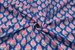 Dark Blue Floral Handblock Printed 100% Pure Soft Cotton Fabric - Image 3