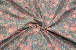 Cadet Gray Floral Handblock Printed 100% Pure Soft Cotton Fabric - Image 3