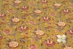 Butterscotch Yellow Floral Handblock Printed 100% Pure Soft Cotton Fabric - Image 2