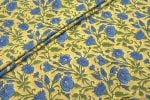 Daffodil Yellow Floral Handblock Printed 100% Pure Soft Cotton Fabric