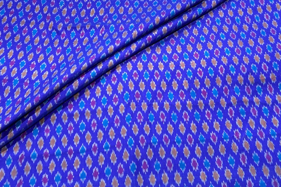 Ultrasonic Blue Authentic Handwoven Soft Silk-Cotton Ikkat Fabric Ultrasonic Blue Authentic Handwoven Soft Silk-Cotton Ikkat Fabric - Image 1