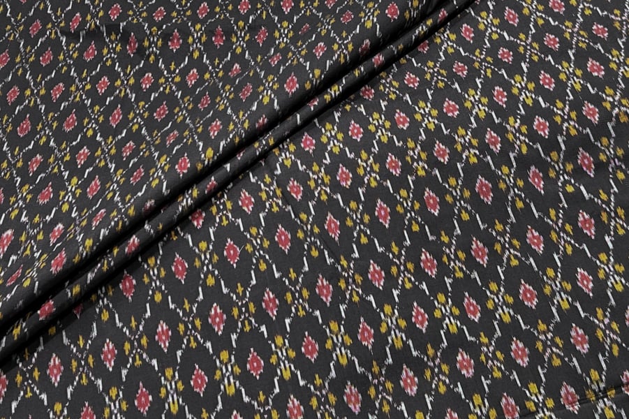 Black Authentic Handwoven Soft Silk-Cotton Ikkat Fabric Black Authentic Handwoven Soft Silk-Cotton Ikkat Fabric - Image 1