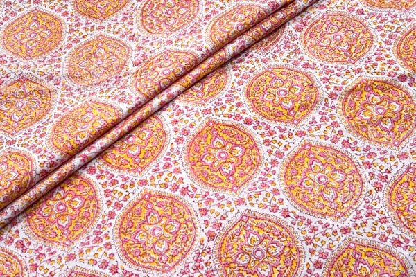 White Floral Handblock Printed 100% Pure Soft Cotton Fabric