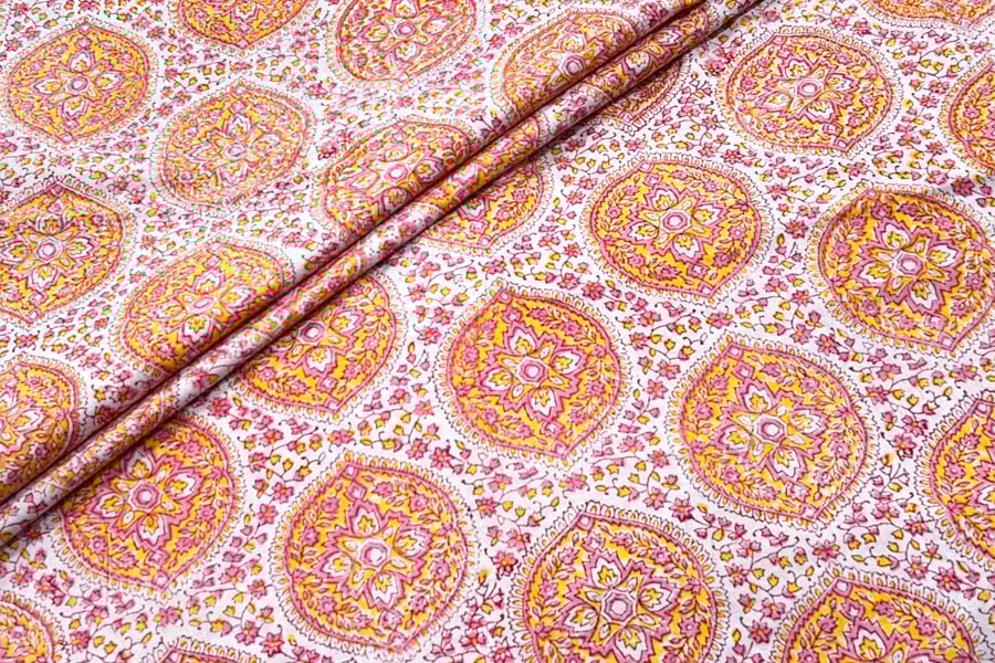 White Floral Handblock Printed 100% Pure Soft Cotton Fabric White Floral Handblock Printed 100% Pure Soft Cotton Fabric - Image 1