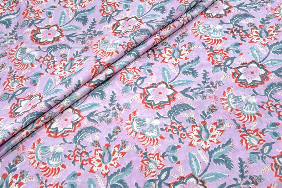 Petal Frost Pink Floral Handblock Printed 100% Pure Soft Cotton Fabric Petal Frost Pink Floral Handblock Printed 100% Pure Soft Cotton Fabric - Image 1