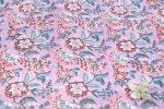 Petal Frost Pink Floral Handblock Printed 100% Pure Soft Cotton Fabric - Image 2