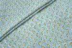 Light Blue Floral Handblock Printed 100% Pure Soft Cotton Fabric