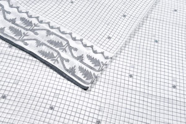 Pre-Cut 0.90m White Handloom Intricate Border Flowy HandLoom Pure Soft Cotton Fabric