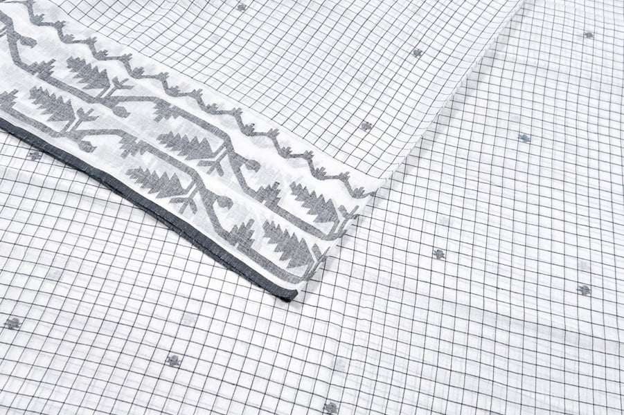 White Handloom Intricate Border Flowy HandLoom Pure Soft Cotton Fabric White Handloom Intricate Border Flowy HandLoom Pure Soft Cotton Fabric - Image 1