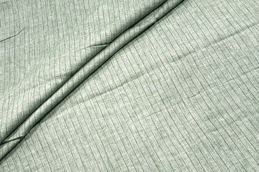 Moss Green Flowy HandLoom Woven Stripes Pure Soft Cotton Fabric Moss Green Flowy HandLoom Woven Stripes Pure Soft Cotton Fabric - Image 1