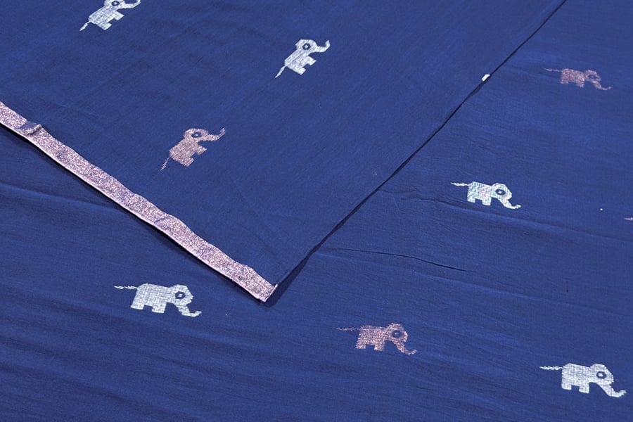 Midnight Blue Soft CottonSilk Woven Design Flowy HandLoom Pure Soft Cotton Fabric Midnight Blue Soft CottonSilk Woven Design Flowy HandLoom Pure Soft Cotton Fabric - Image 1