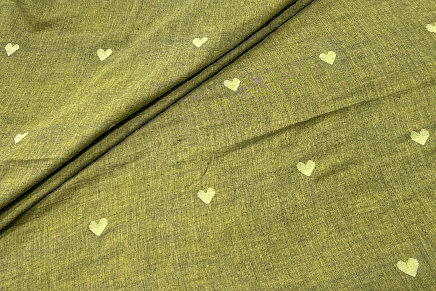 Dusty Olive Green Woven Design Flowy HandLoom Pure Soft Cotton Fabric Dusty Olive Green Woven Design Flowy HandLoom Pure Soft Cotton Fabric - Image 1