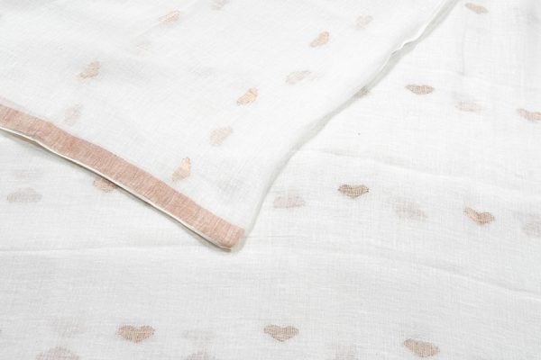 Natural White Handloom Woven Zari Motif Pure Soft Linen Fabric
