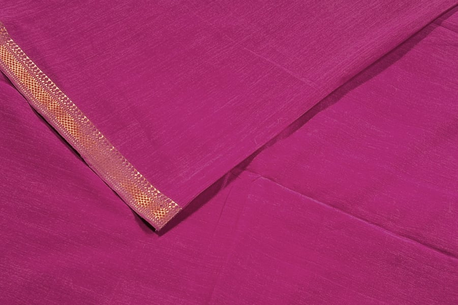 Hot Berry Pink Handwoven Zari Border Pure Cotton Fabric Hot Berry Pink Handwoven Zari Border Pure Cotton Fabric - Image 1