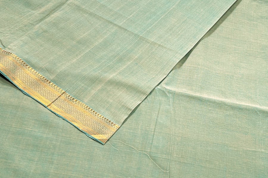 Tea Green Handwoven Zari Border Pure Cotton Fabric Tea Green Handwoven Zari Border Pure Cotton Fabric - Image 1