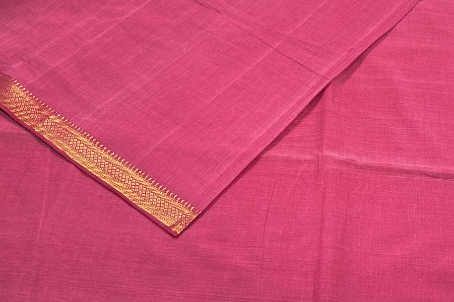 Amaranth Pink Handwoven Zari Border Pure Cotton Fabric Amaranth Pink Handwoven Zari Border Pure Cotton Fabric - Image 1