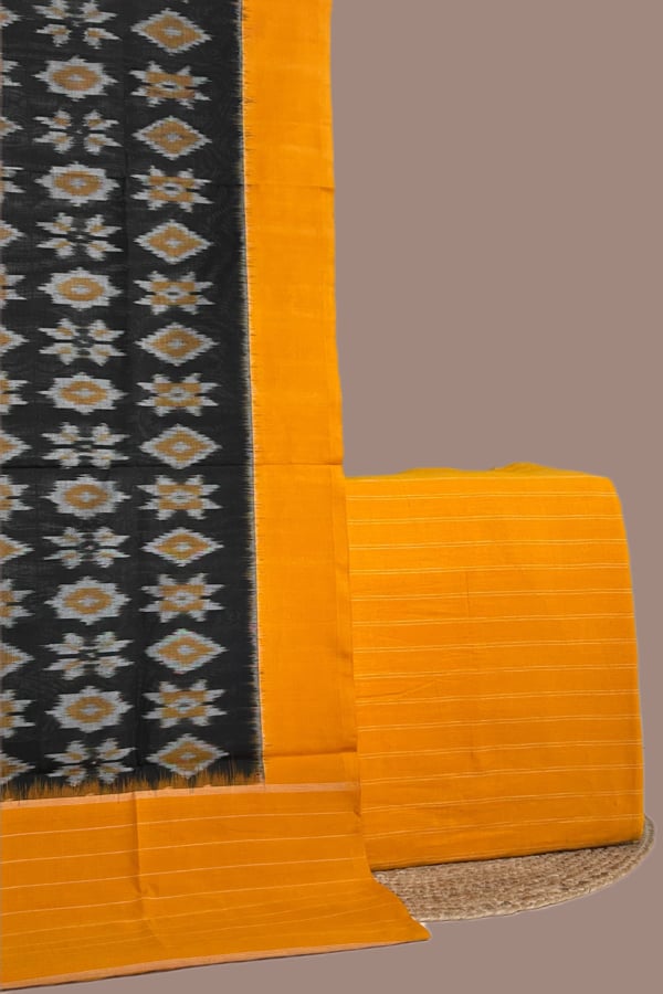 Yellow - 2pc Ikkat Cotton Dupatta and Handloom Woven Stripes Soft Cotton Top Fabric Set Yellow - 2pc Ikkat Cotton Dupatta and Handloom Woven Stripes Soft Cotton Top Fabric Set - Image 1