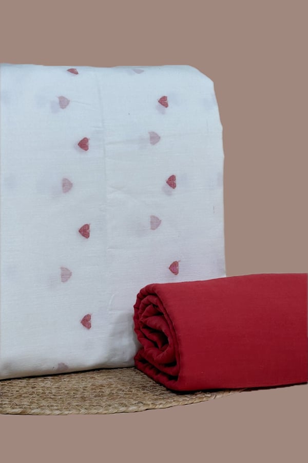 White - 2pc Handloom Woven Design Cotton Top and Handloom Soft Cotton Bottom Fabric Set White - 2pc Handloom Woven Design Cotton Top and Handloom Soft Cotton Bottom Fabric Set - Image 1