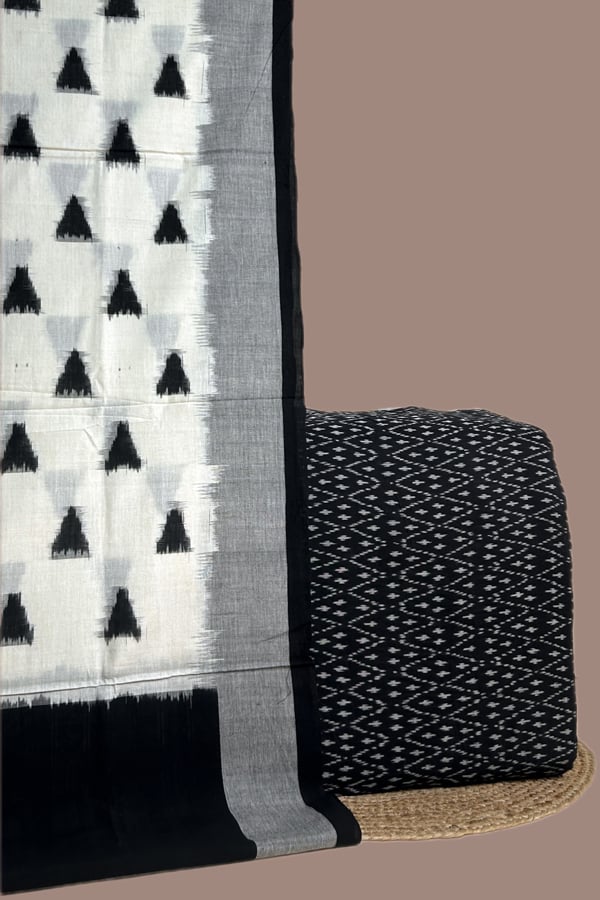 Black - 2pc Ikkat Cotton Dupatta and Handloom Soft Ikkat Cotton Top Fabric Set Black - 2pc Ikkat Cotton Dupatta and Handloom Soft Ikkat Cotton Top Fabric Set - Image 1