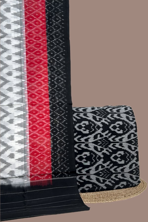 Black - 2pc Ikkat Cotton Dupatta and Handloom Soft Ikkat Cotton Top Fabric Set Black - 2pc Ikkat Cotton Dupatta and Handloom Soft Ikkat Cotton Top Fabric Set - Image 1
