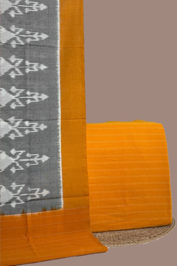 Yellow - 2pc Ikkat Cotton Dupatta and Handloom Woven Stripes Soft Cotton Top Fabric Set Yellow - 2pc Ikkat Cotton Dupatta and Handloom Woven Stripes Soft Cotton Top Fabric Set - Image 1