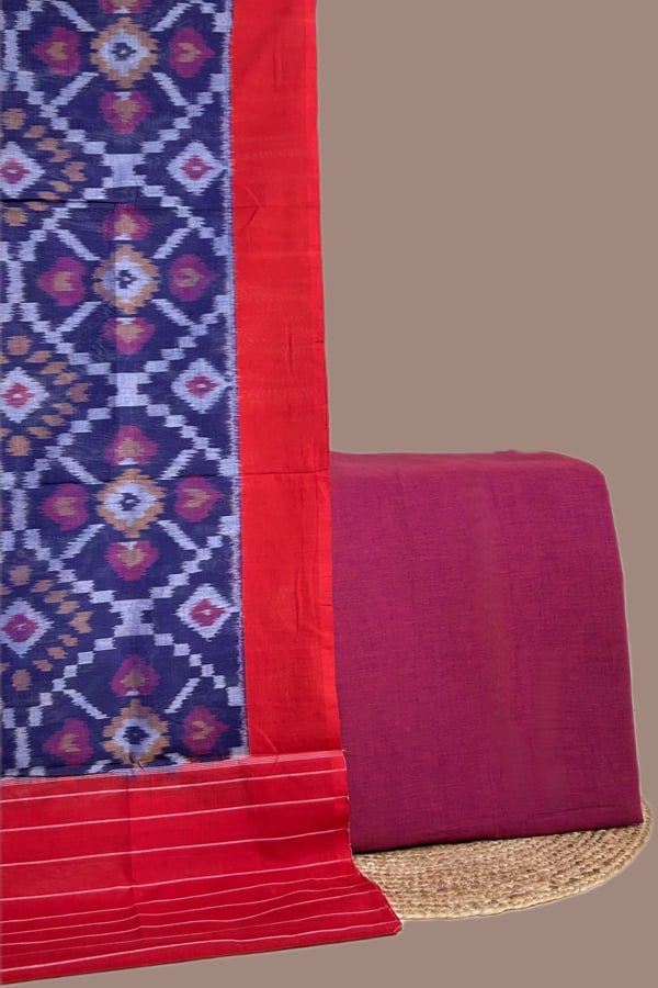 Pink - 2pc Ikkat Cotton Dupatta and Handloom Soft Cotton Top Fabric Set Pink - 2pc Ikkat Cotton Dupatta and Handloom Soft Cotton Top Fabric Set - Image 1