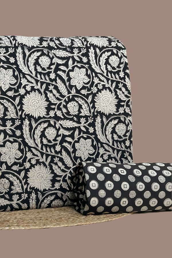 Black - 2pc Bagru HandCrafted Top and Bottom Cotton Fabric Set Black - 2pc Bagru HandCrafted Top and Bottom Cotton Fabric Set - Image 1