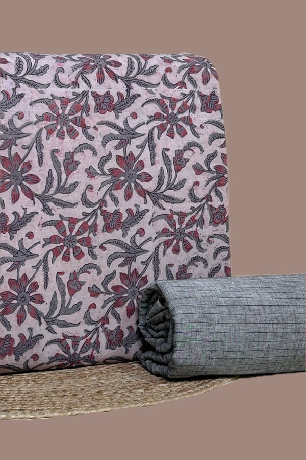 Beige - 2pc Bagru HandCrafted Top and Handloom Soft Cotton Bottom Fabric Set Beige - 2pc Bagru HandCrafted Top and Handloom Soft Cotton Bottom Fabric Set - Image 1