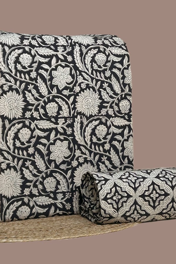 Black - 2pc Bagru HandCrafted Top and Bottom Cotton Fabric Set Black - 2pc Bagru HandCrafted Top and Bottom Cotton Fabric Set - Image 1