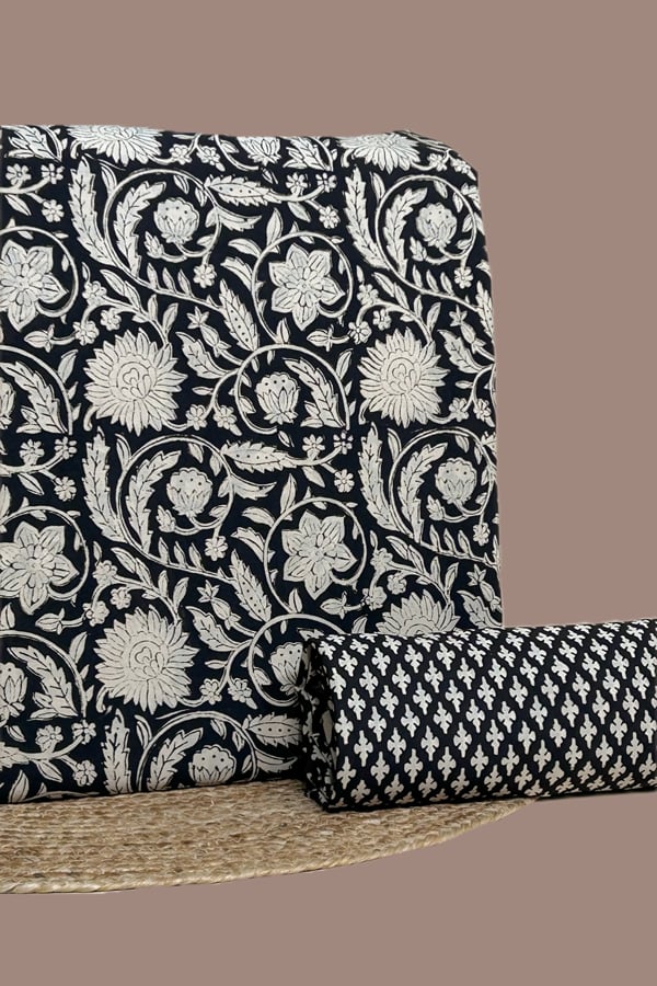 Black - 2pc Bagru HandCrafted Top and Bottom Cotton Fabric Set Black - 2pc Bagru HandCrafted Top and Bottom Cotton Fabric Set - Image 1