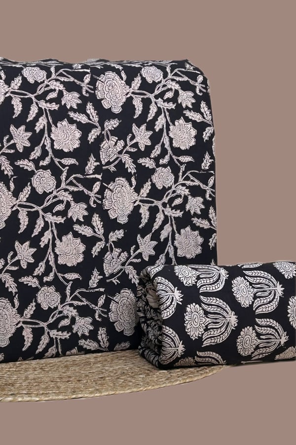 Black - 2pc Bagru HandCrafted Top and Bottom Cotton Fabric Set Black - 2pc Bagru HandCrafted Top and Bottom Cotton Fabric Set - Image 1