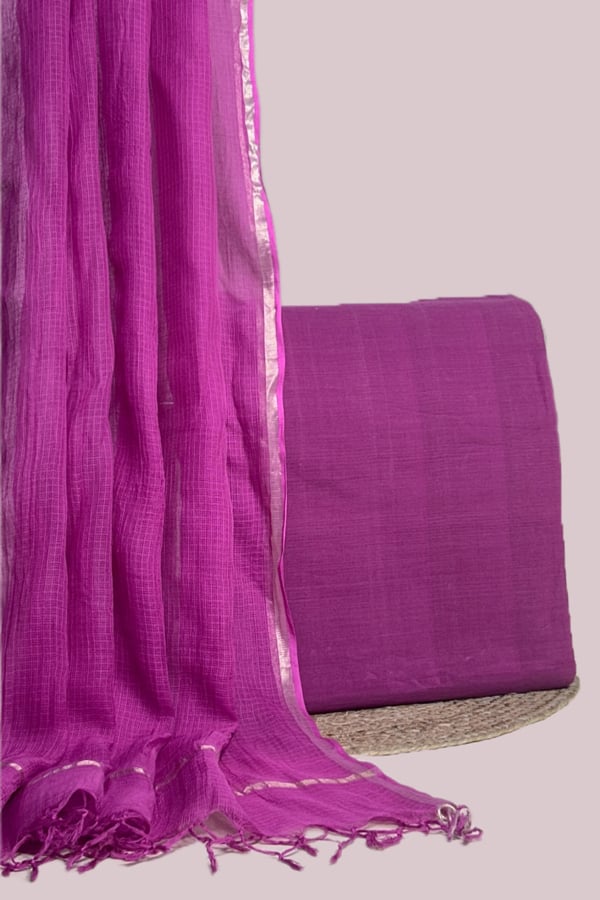 Pink - 2pc Kota Doria Dupatta and Mangalgiri Handwoven Pure Cotton Set Pink - 2pc Kota Doria Dupatta and Mangalgiri Handwoven Pure Cotton Set - Image 1