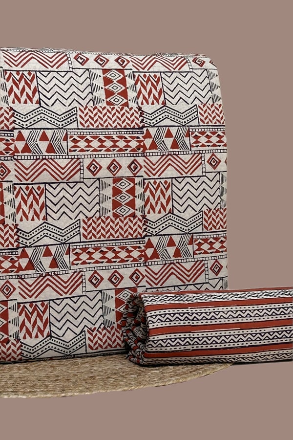 Red - 2pc Bagru HandCrafted Top and Bottom Cotton Fabric Set Red - 2pc Bagru HandCrafted Top and Bottom Cotton Fabric Set - Image 1